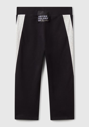  Kız Çocuk Siyah Logolu Yanları Kontrast Renk Detaylı Biyeli Streç Tayt