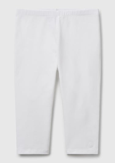  Kız Çocuk Beyaz Ton Sür Ton Logo İşlemeli Diz Üstü Bisikletçi Taytı