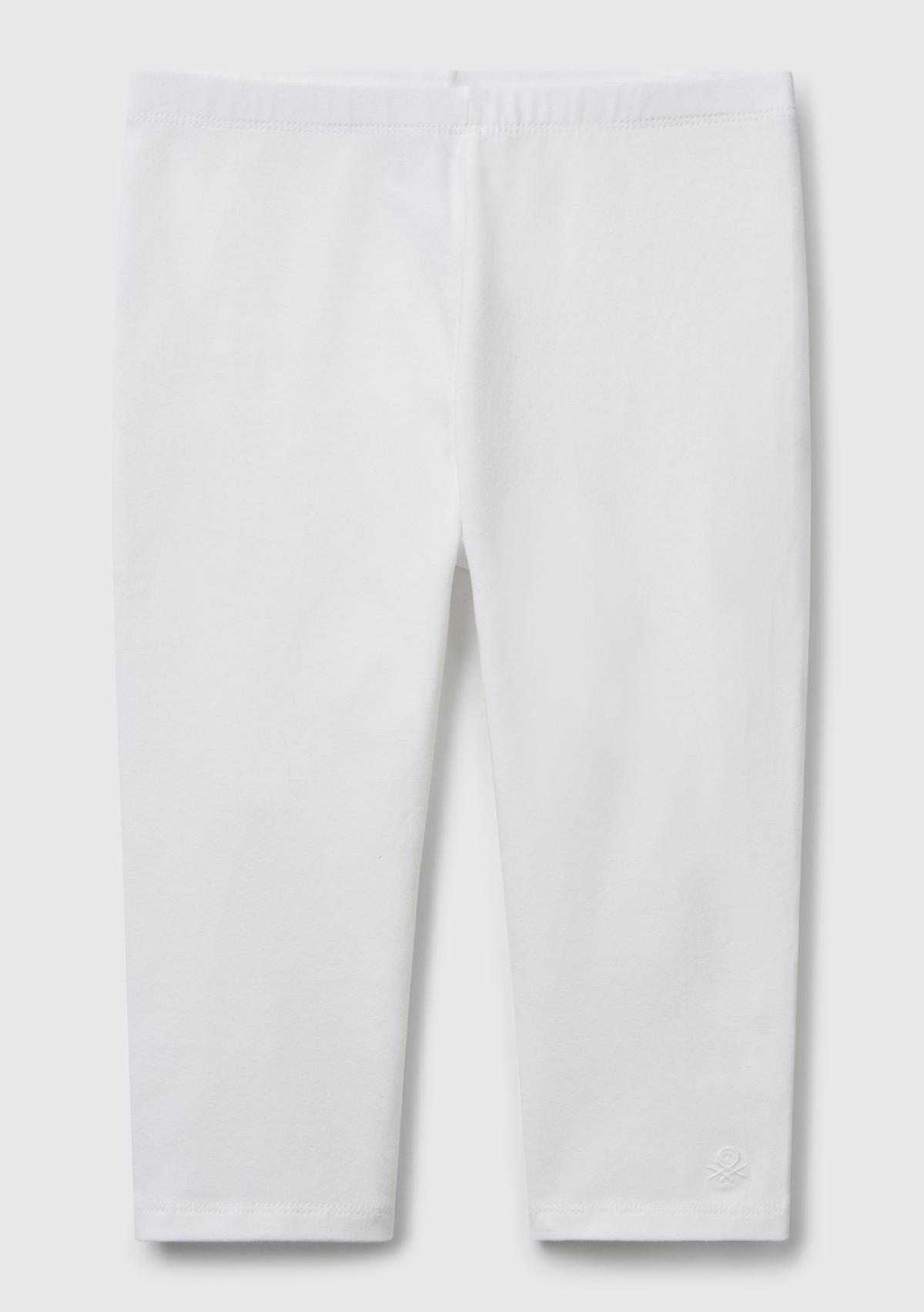  Kız Çocuk Beyaz Ton Sür Ton Logo İşlemeli Diz Üstü Bisikletçi Taytı