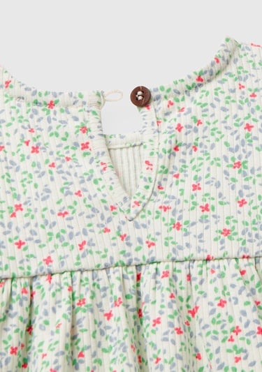  Bebek Ekru Tamamı Desenli Önü Fırfır Detaylı Pileli Uzun Kollu Elbise