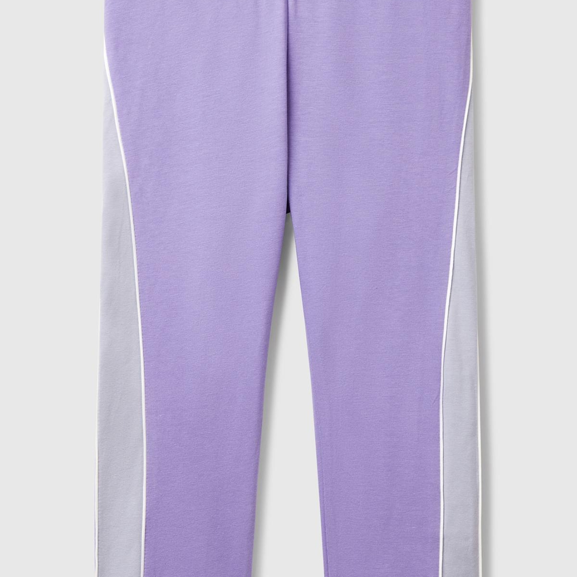 Kız Çocuk Mor Logolu Yanları Kontrast Renk Detaylı Biyeli Streç Tayt