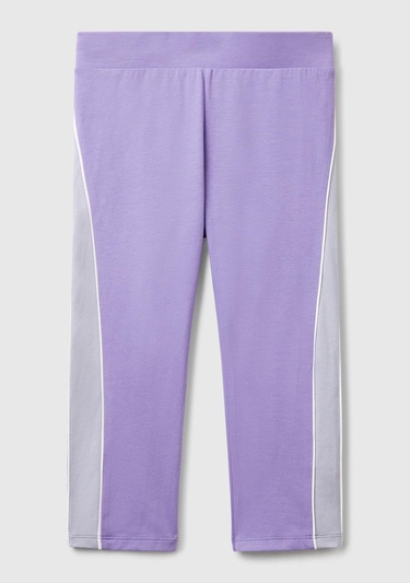  Kız Çocuk Mor Logolu Yanları Kontrast Renk Detaylı Biyeli Streç Tayt