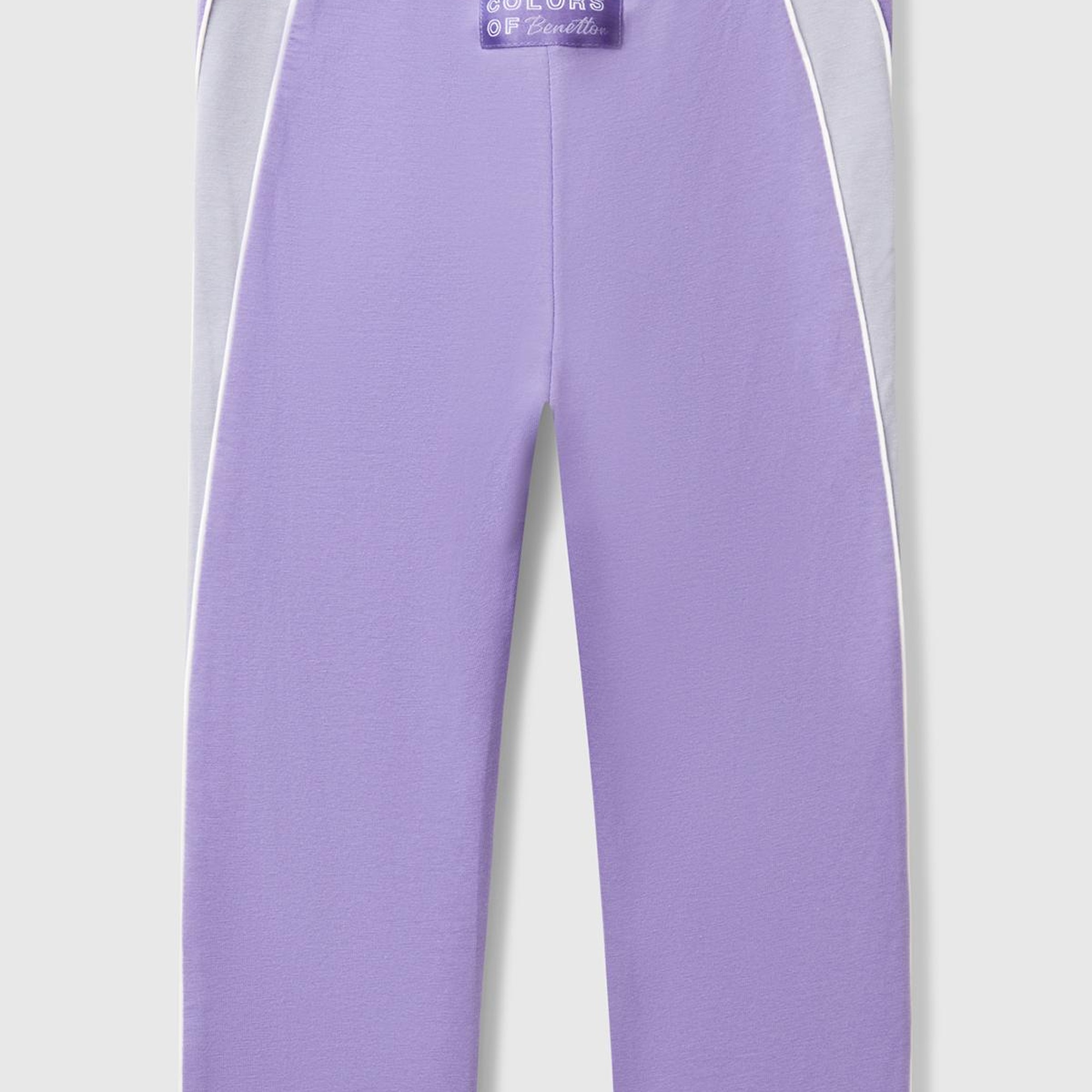 Kız Çocuk Mor Logolu Yanları Kontrast Renk Detaylı Biyeli Streç Tayt