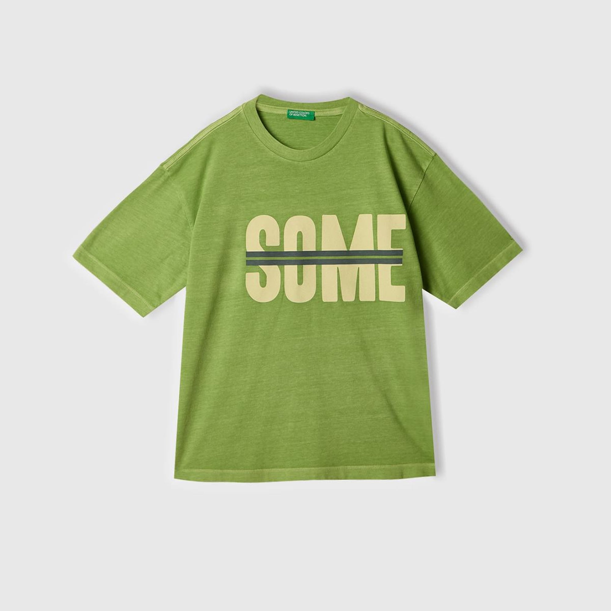 Erkek Çocuk Fıstık Yeşili Slogan Baskılı Soluk Efektli T-Shirt