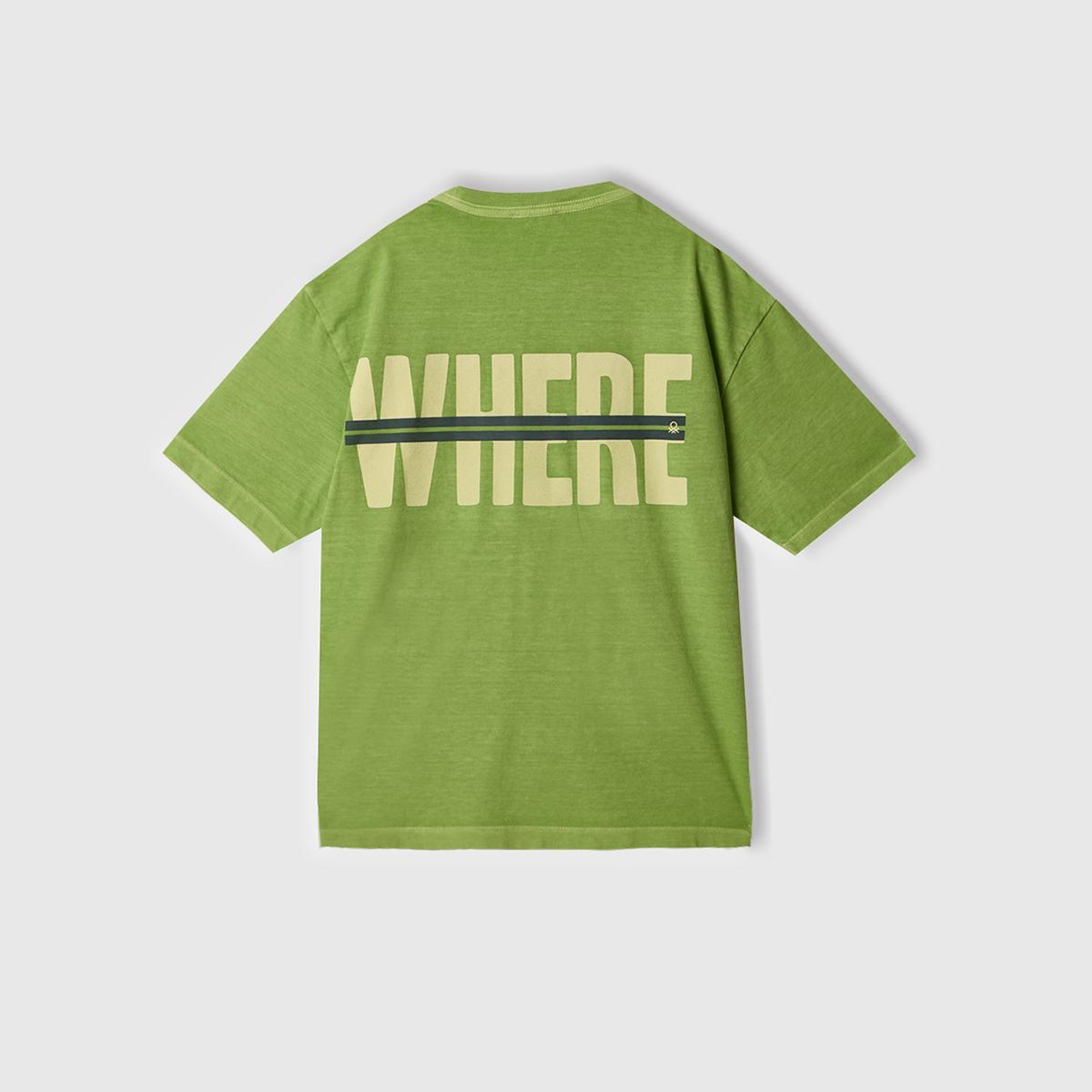 Erkek Çocuk Fıstık Yeşili Slogan Baskılı Soluk Efektli T-Shirt