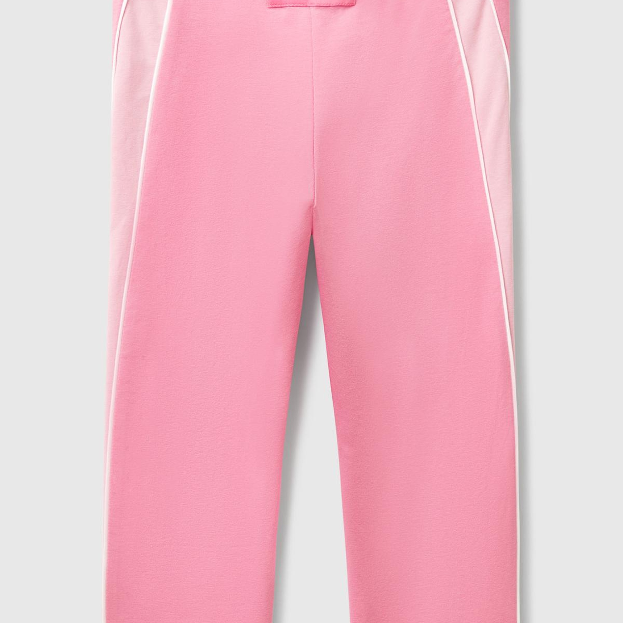 Kız Çocuk Pembe Logolu Yanları Kontrast Renk Detaylı Biyeli Streç Tayt