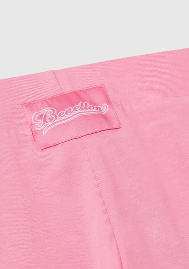  Kız Çocuk Pembe Logolu Yanları Kontrast Renk Detaylı Biyeli Streç Tayt