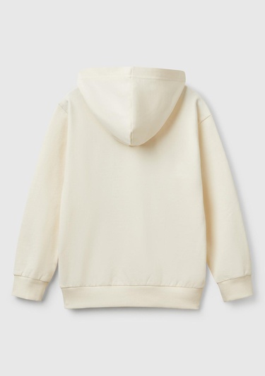  Erkek Çocuk Ekru Marvel Kahraman Baskılı Etiket Logolu Kapüşonlu Sweatshirt