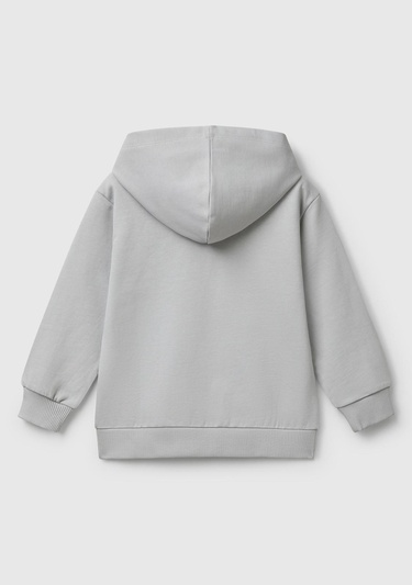  Erkek Çocuk Gri Melanj Marvel Kahraman Baskılı Etiket Logolu Kapüşonlu Sweatshirt