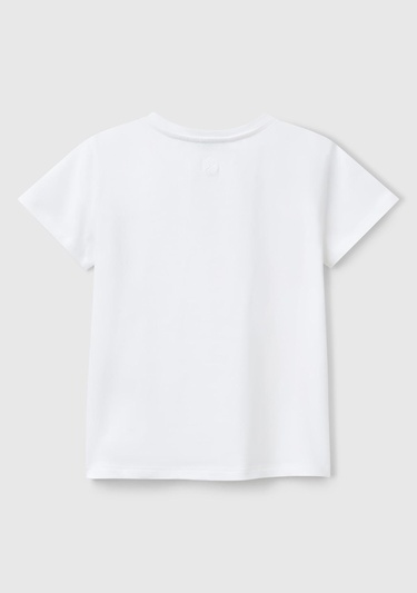  Kız Çocuk Beyaz Önü Kesik İşlemeli Arkası Logo Detaylı T-Shirt