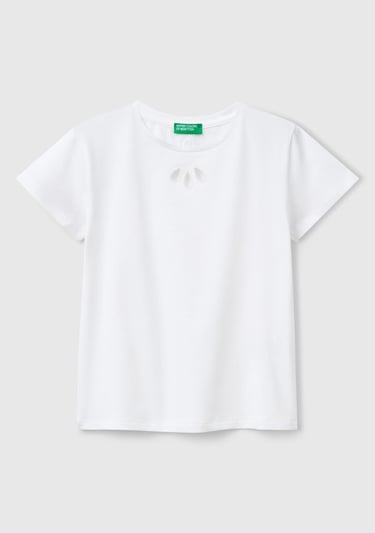  Kız Çocuk Beyaz Önü Kesik İşlemeli Arkası Logo Detaylı T-Shirt