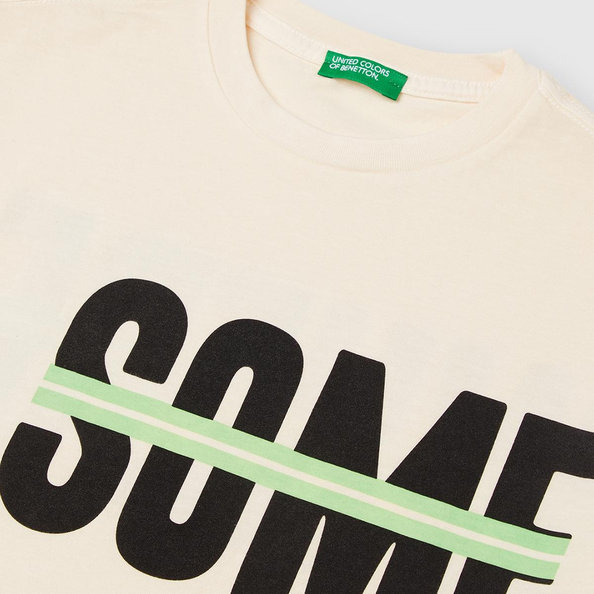 Erkek Çocuk Ekru Slogan Baskılı Soluk Efektli T-Shirt