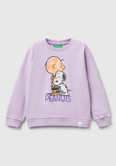  Kız Çocuk Lila Peanuts Baskılı Logo Etiketli Bisiklet Yaka Sweatshirt
