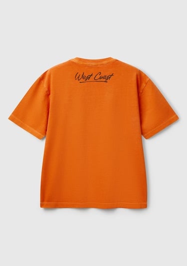  Erkek Çocuk Turuncu Slogan Baskılı Soluk Efektli T-Shirt