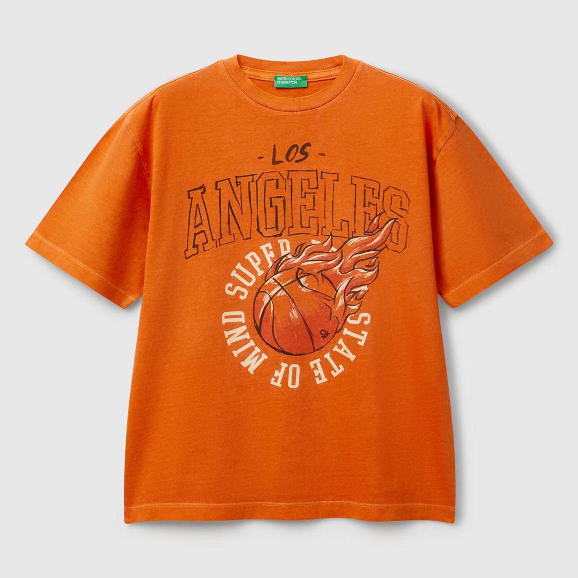 Erkek Çocuk Turuncu Slogan Baskılı Soluk Efektli T-Shirt