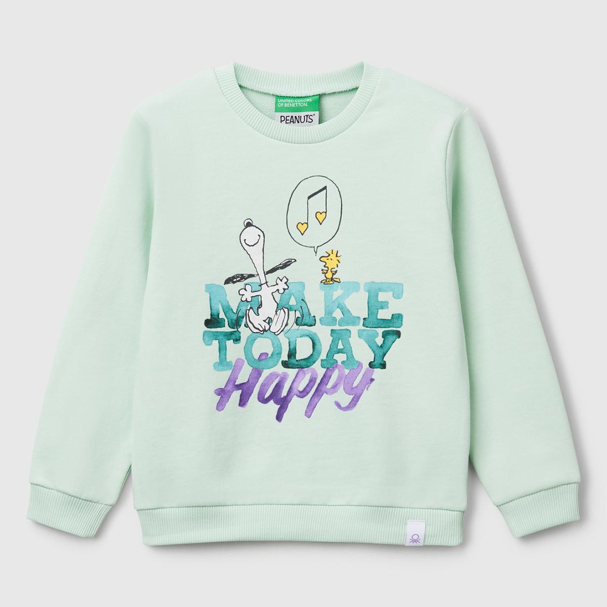 Kız Çocuk Su Yeşili Peanuts Baskılı Logo Etiketli Bisiklet Yaka Sweatshirt