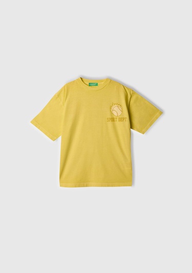  Erkek Çocuk Sarı Slogan Baskılı Soluk Efektli T-Shirt