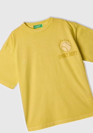  Erkek Çocuk Sarı Slogan Baskılı Soluk Efektli T-Shirt