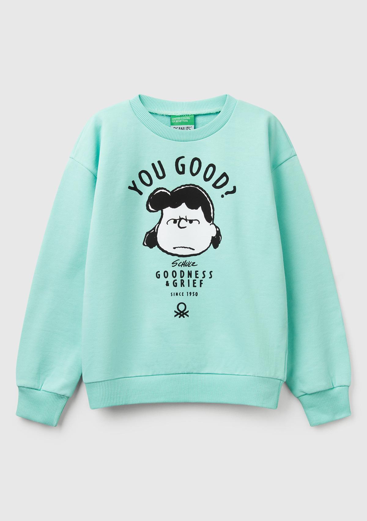 Kız Çocuk Su Yeşili Peanuts Baskılı Logo Etiketli Bisiklet Yaka Sweatshirt