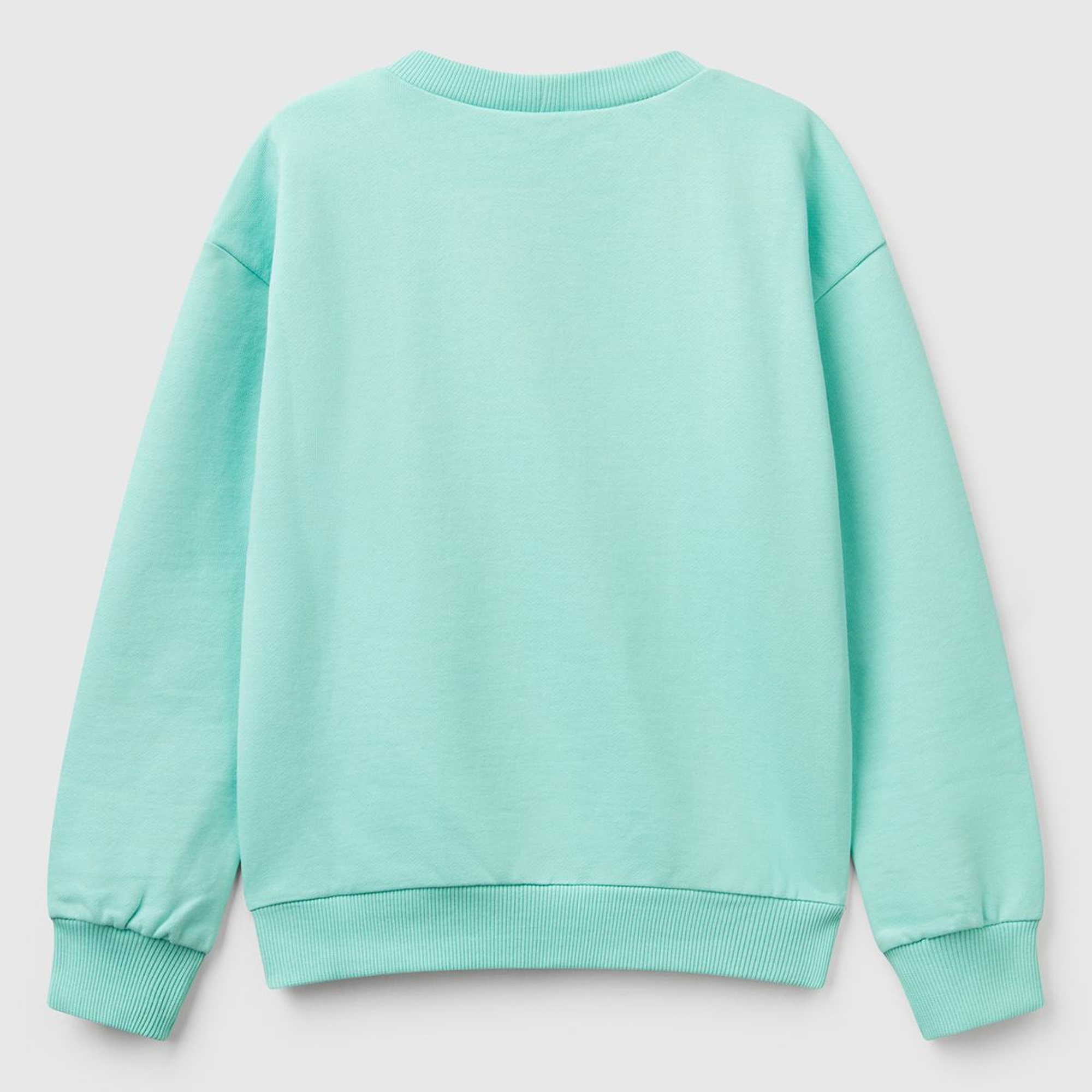 Kız Çocuk Su Yeşili Peanuts Baskılı Logo Etiketli Bisiklet Yaka Sweatshirt