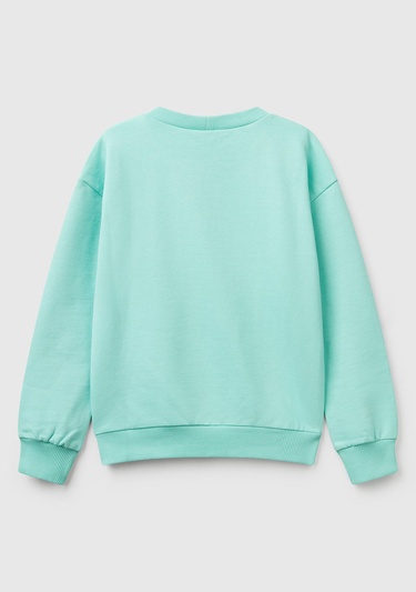  Kız Çocuk Su Yeşili Peanuts Baskılı Logo Etiketli Bisiklet Yaka Sweatshirt