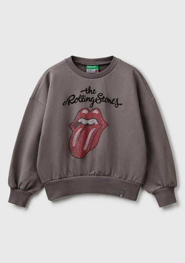  Kız Çocuk Antrasit Rolling Stones Baskılı Logo Etiketli Sweatshirt