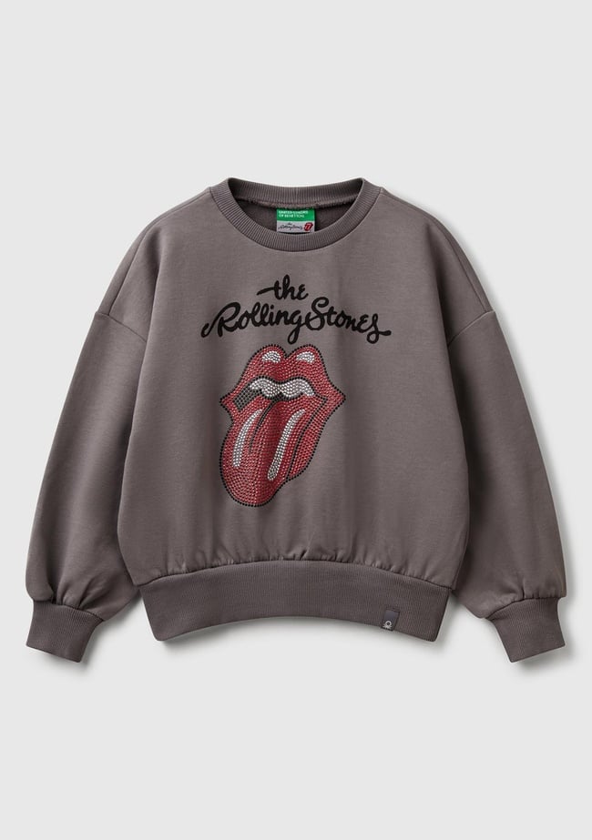  Kız Çocuk Antrasit Rolling Stones Baskılı Logo Etiketli Sweatshirt