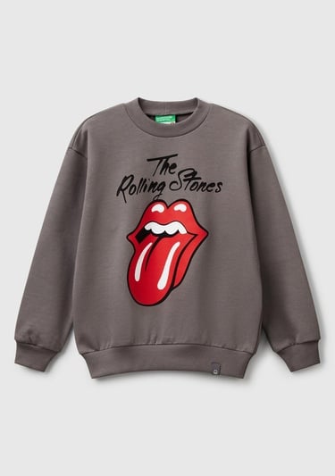  Erkek Çocuk Antrasit Rolling Stones Baskılı Etiket Logolu Bisiklet Yaka Sweatshirt