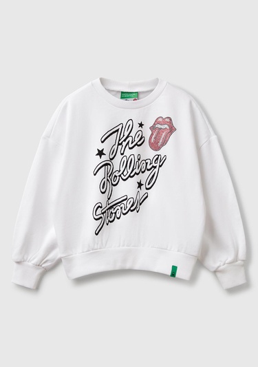  Kız Çocuk Beyaz Rolling Stones Baskılı Logo Etiketli Sweatshirt