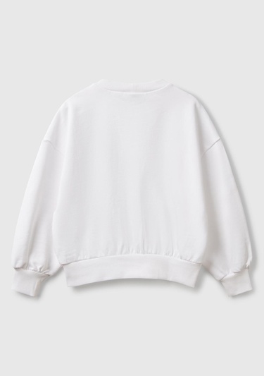  Kız Çocuk Beyaz Rolling Stones Baskılı Logo Etiketli Sweatshirt