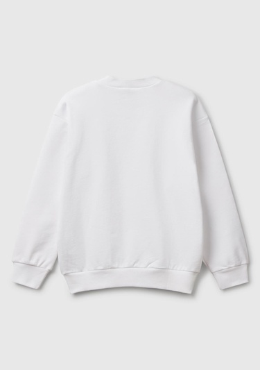  Erkek Çocuk Beyaz Rolling Stones Baskılı Etiket Logolu Bisiklet Yaka Sweatshirt