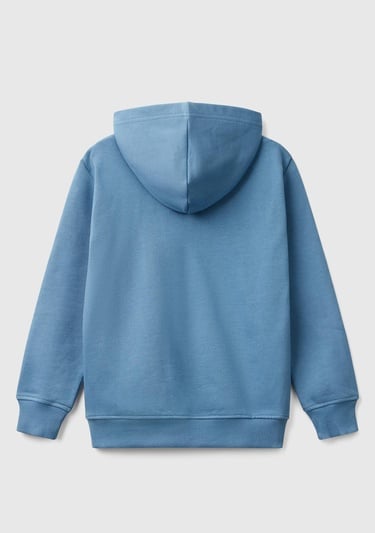  Erkek Çocuk Havacı Mavi Benetton Logolu Kanguru Cepli Kapüşonlu Sweatshirt
