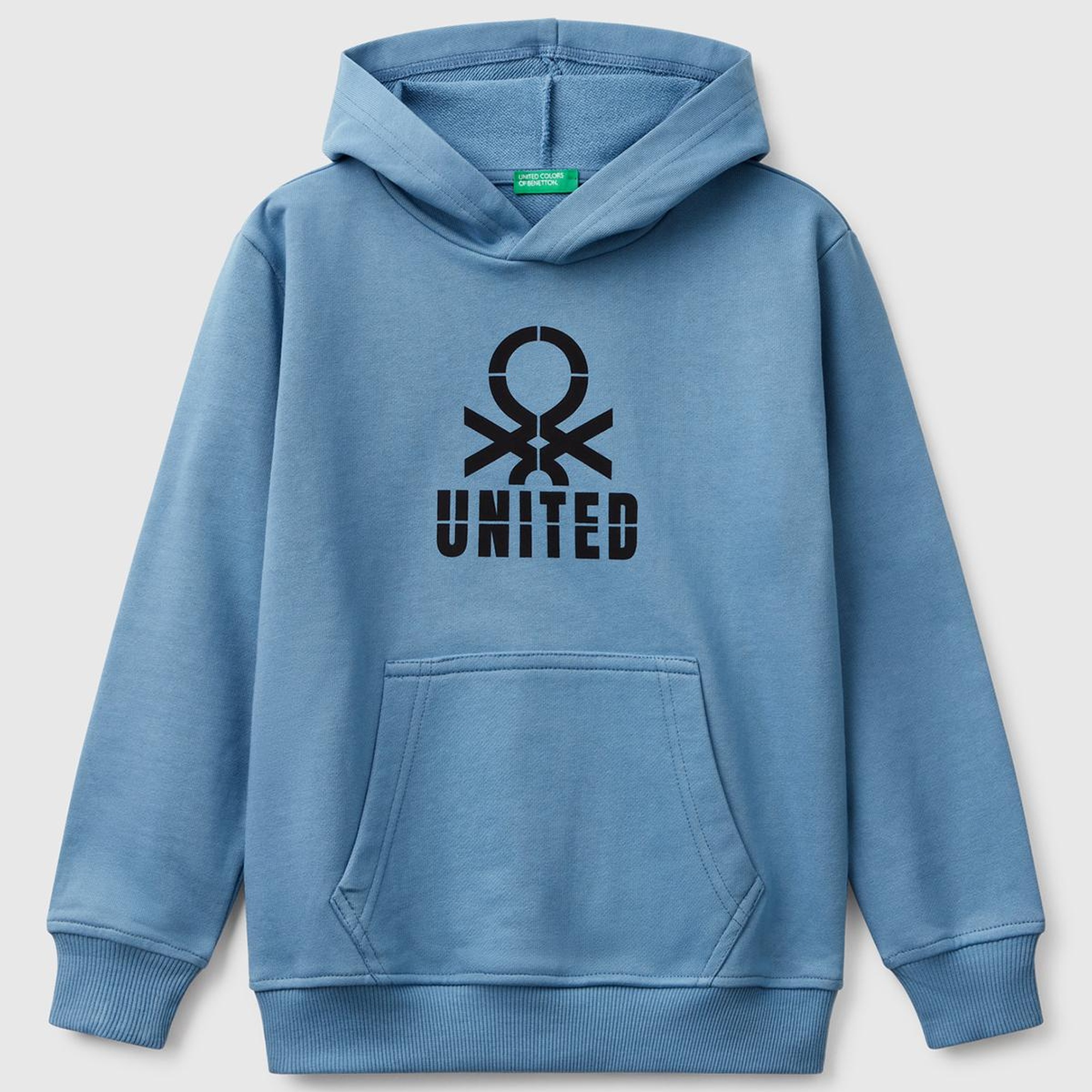 Erkek Çocuk Havacı Mavi Benetton Logolu Kanguru Cepli Kapüşonlu Sweatshirt