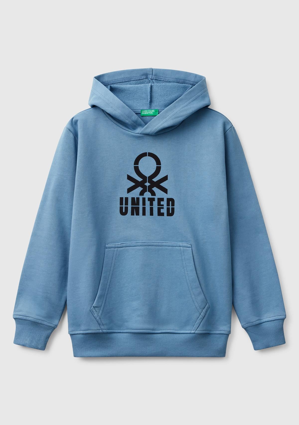  Erkek Çocuk Havacı Mavi Benetton Logolu Kanguru Cepli Kapüşonlu Sweatshirt