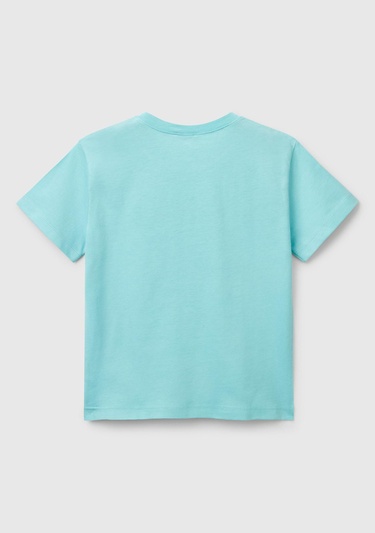  Erkek Çocuk Su Yeşili Benetton Logo Baskılı T-Shirt