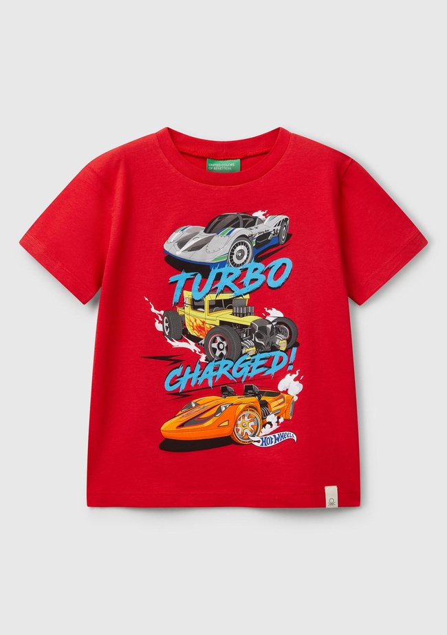  Erkek Çocuk Kırmızı Hot Wheels Baskılı Logo Etiketli T-Shirt