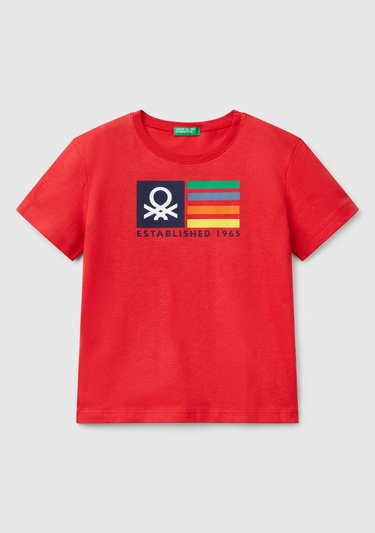  Erkek Çocuk Kırmızı Benetton Logo Baskılı T-Shirt