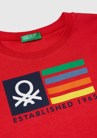  Erkek Çocuk Kırmızı Benetton Logo Baskılı T-Shirt