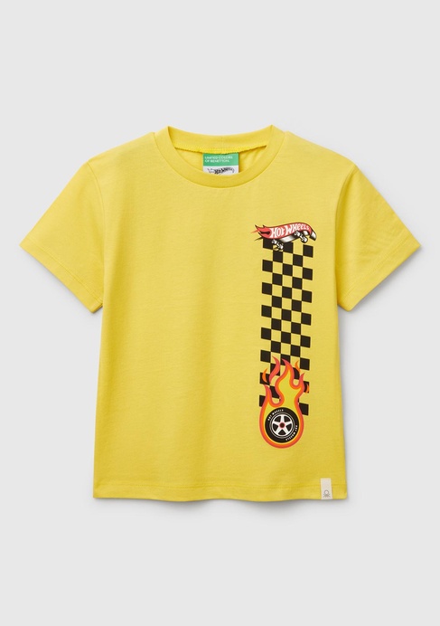  Erkek Çocuk Sarı Hot Wheels Baskılı Logo Etiketli T-Shirt