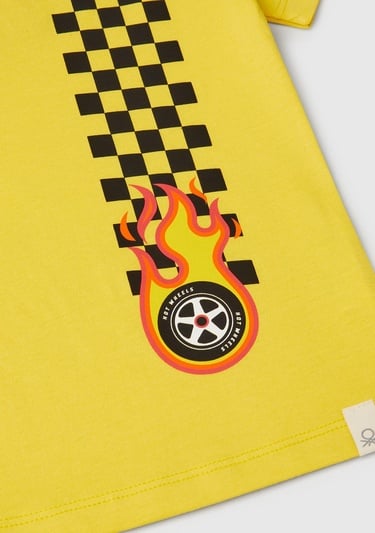  Erkek Çocuk Sarı Hot Wheels Baskılı Logo Etiketli T-Shirt