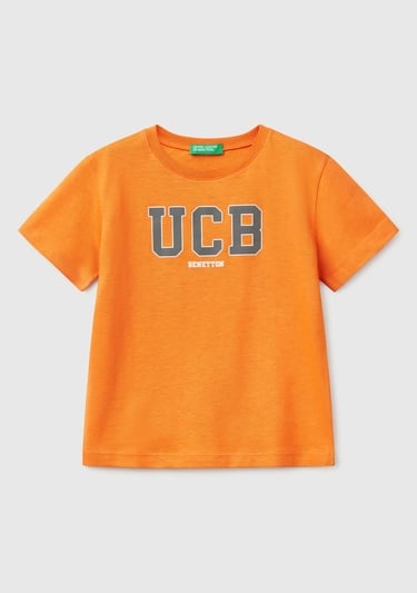  Erkek Çocuk Turuncu Benetton Logo Baskılı T-Shirt