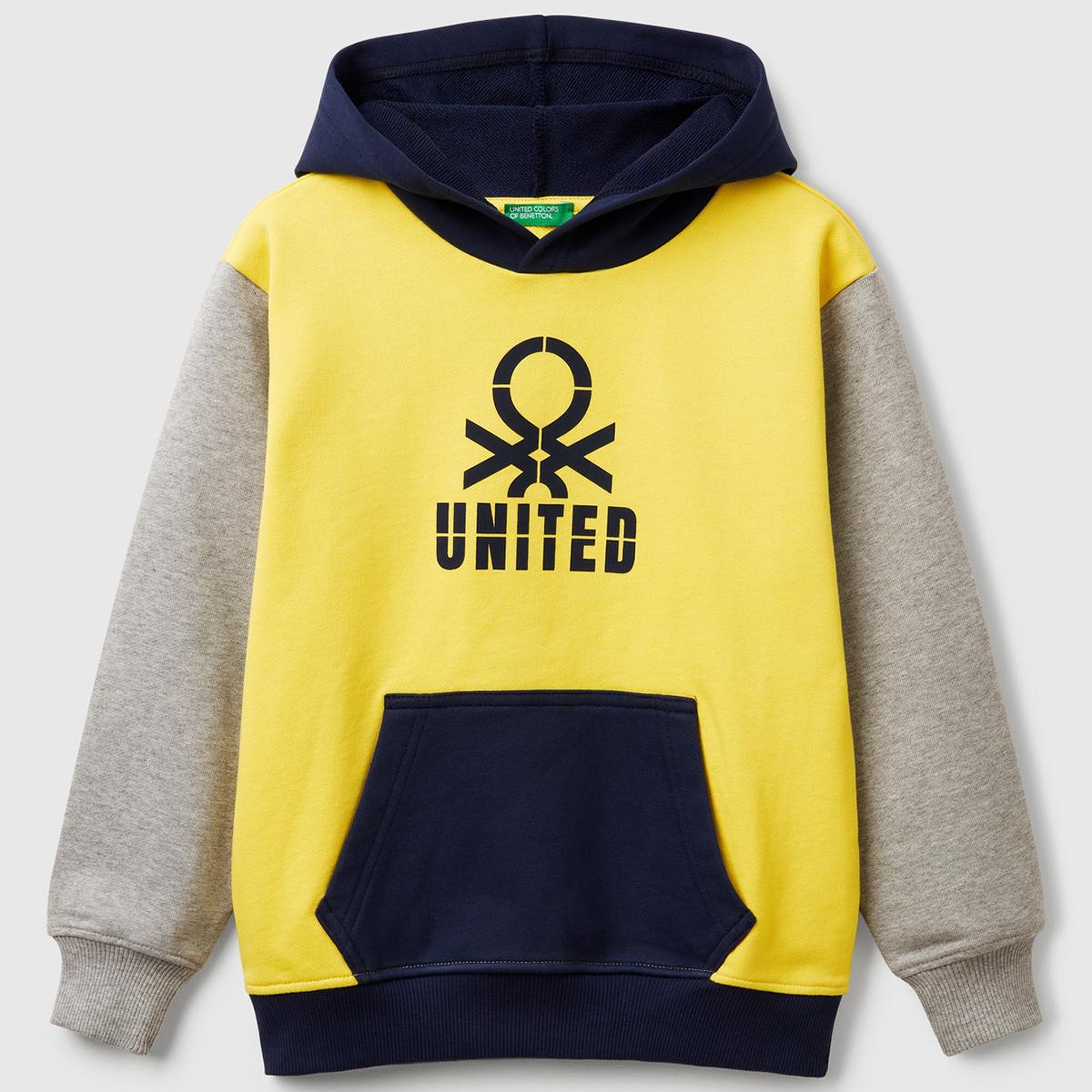 Erkek Çocuk Sarı Mix Benetton Logolu Kanguru Cepli Kapüşonlu Sweatshirt