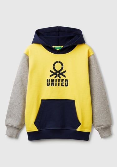  Erkek Çocuk Sarı Mix Benetton Logolu Kanguru Cepli Kapüşonlu Sweatshirt