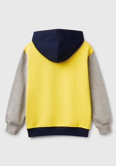  Erkek Çocuk Sarı Mix Benetton Logolu Kanguru Cepli Kapüşonlu Sweatshirt