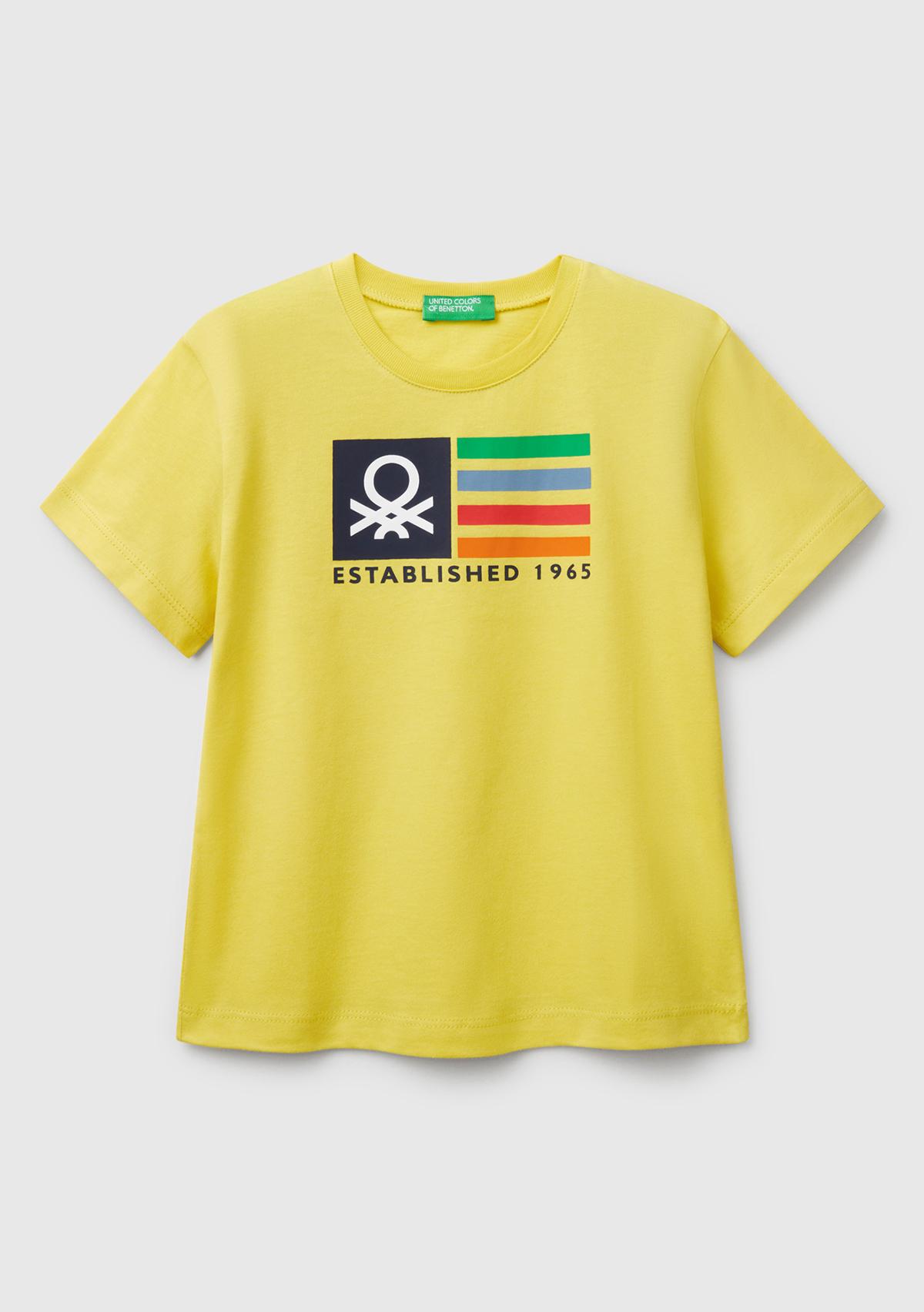  Erkek Çocuk Sarı Benetton Logo Baskılı T-Shirt