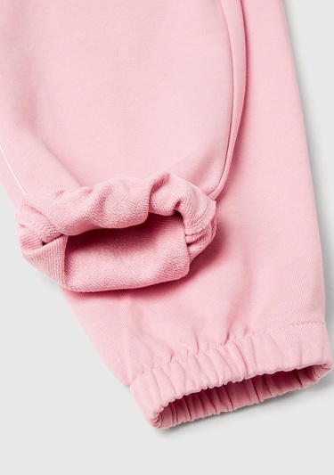  Kız Çocuk Pembe Kontrastlı Logo Etiketli Büzgü İpli Eşofman Altı