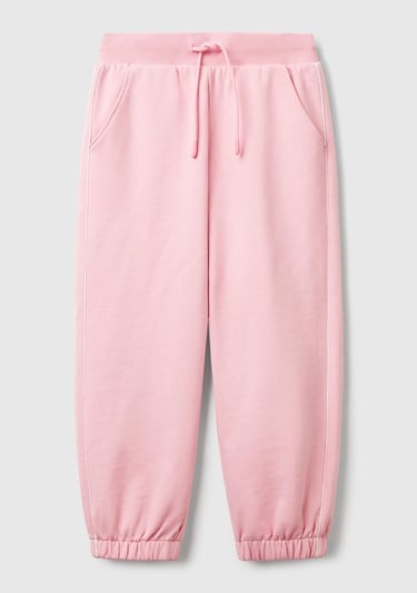  Kız Çocuk Pembe Kontrastlı Logo Etiketli Büzgü İpli Eşofman Altı