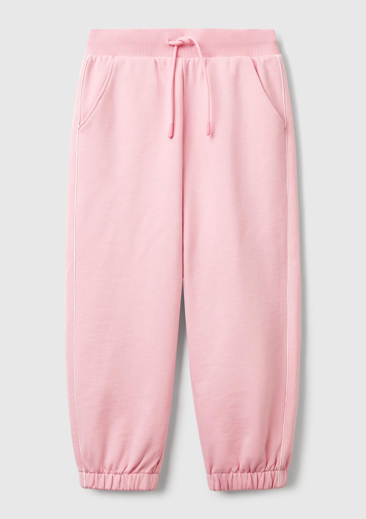  Kız Çocuk Pembe Kontrastlı Logo Etiketli Büzgü İpli Eşofman Altı