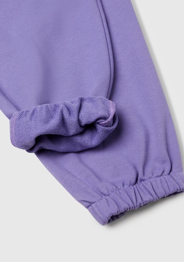  Kız Çocuk Mor Kontrastlı Logo Etiketli Büzgü İpli Eşofman Altı