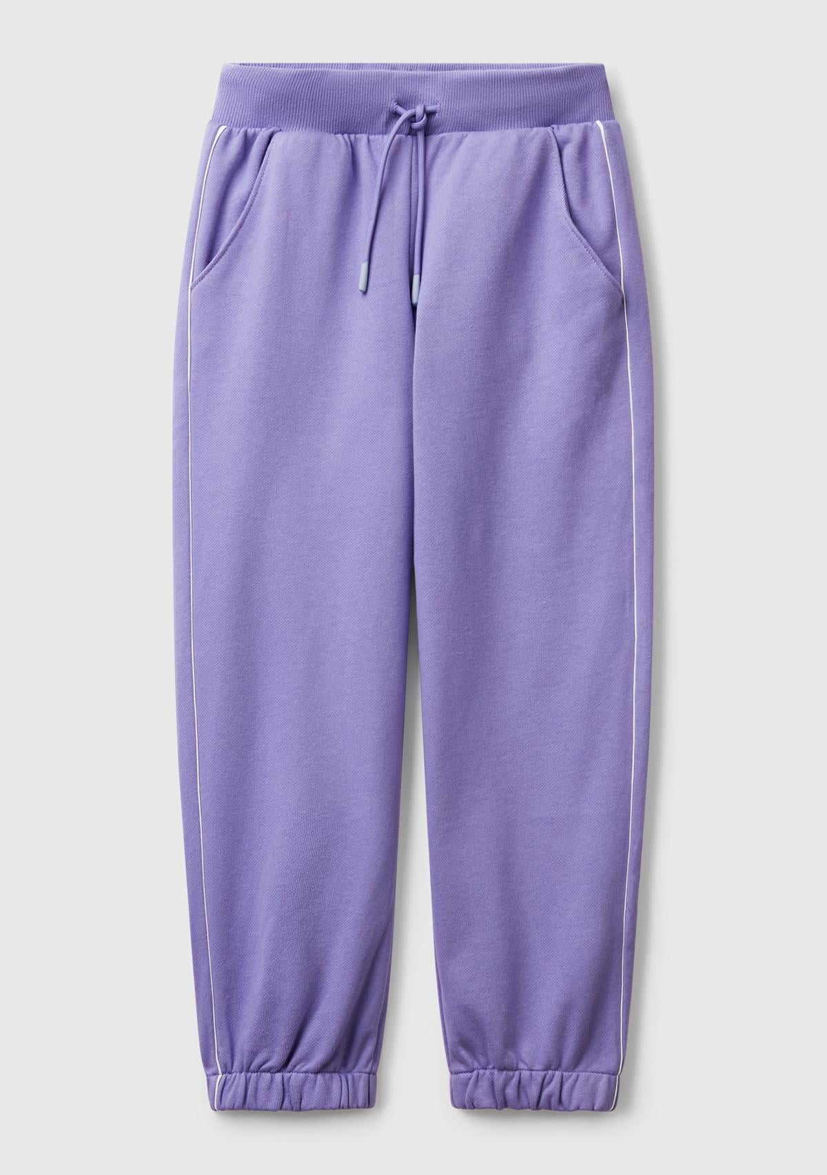  Kız Çocuk Mor Kontrastlı Logo Etiketli Büzgü İpli Eşofman Altı